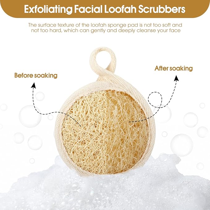 Face Exfoliating Loofah Pads Scrubber, 6 Pcs Luffa Facial Cleanser Sponges Brush, Natural loofa Exfoliator Scrub Pad for Massage Pores and Cleansing Blackheads for Men Women Without Hurting Skin