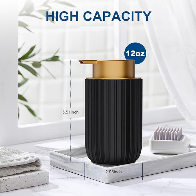 Ceramic Foaming Soap Dispenser, 12 oz Bathroom Foam Hand Soap Dispenser, Refillable Lotion Soap Dispenser with Removable Pump for Kitchen Hand Wash Dispenser, Modern Home Decor (Black)