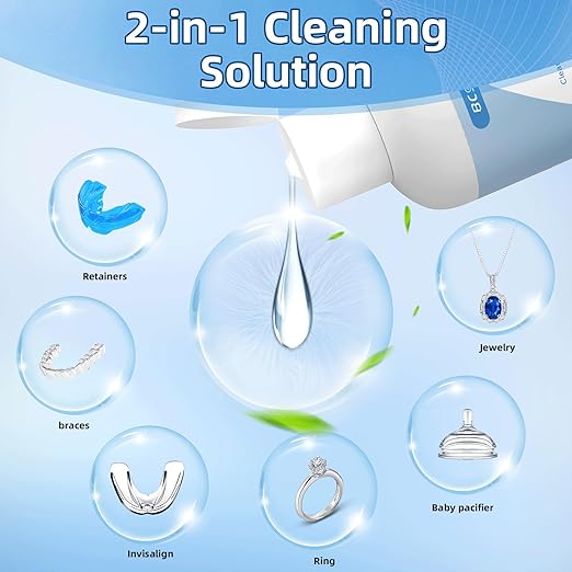 BCOM Ultrasonic Retainer Cleaner Solution, Jewelry Cleaner Solution Deep Clean for Retainer, Mouthguards, Night Guards, Aligners and Jewelry Ring, Odor Stain Remover for Ultrasonic Machines (8.5 oz)