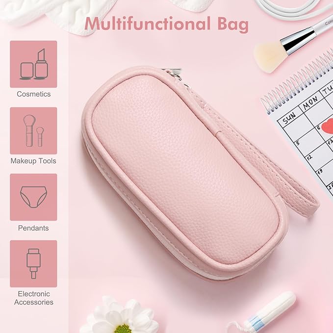 Tampon Holder for Purse, Portable Period Bag with Handle,Travel Pads Tampons Pouch, Pu Leather Small Tampon Organizer Case for Feminine Products, Waterproof Period Bags for Women