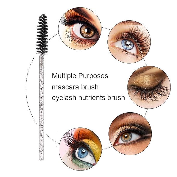 Elisel 100pcs Disposable Mascara Brushes with Container, Mascara Wands Makeup Brushes Applicators Kits for Eyelash Extensions and Eyebrow Brush (Crystal Black)