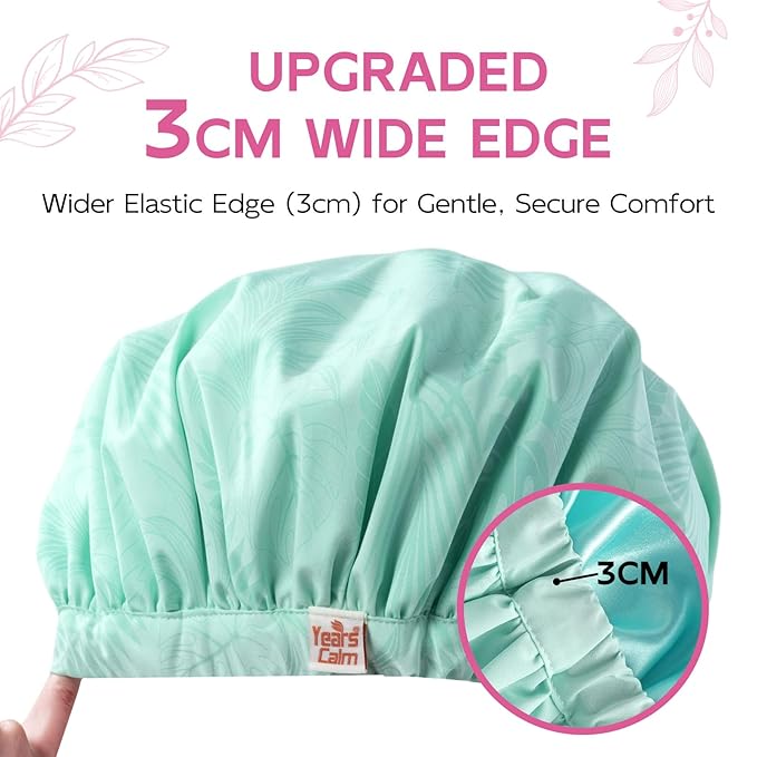 Years Calm Luxury Shower Cap for Women, Color Changing Shower Cap Reusable Waterproof, Flexi Satin Lined, Stylish Hair Cap for Shower, Washable Elastic Band Bath Cap for Long Hair, Braids (Aqua)