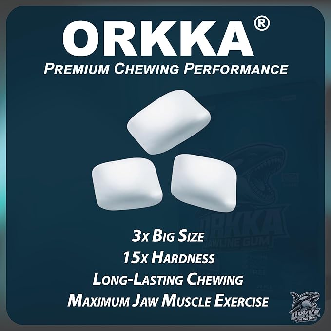 ORKKA Jawline Gum 15x Hardness | Ultra Hard Chewing Gum for Jawline Training & Mewing | Facial Fitness & Jaw Exercise Gum | Sugar Free, Calorie Free, Premium Performance Gum for Men & Women