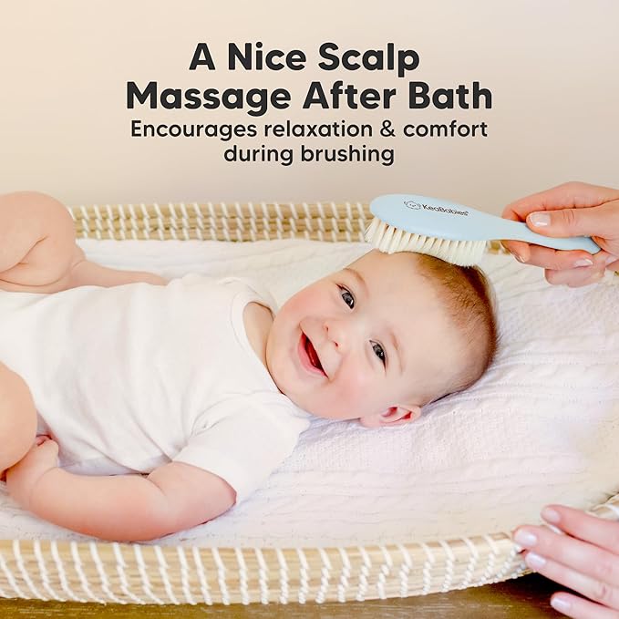 Wooden Baby Hair Brush - Cradle Cap Baby Brush with Soft Goat Bristles, Perfect Gentle Scalp Newborn Comb for Infant, Girls, Boys, Bath Essentials (Frost, Regular)