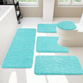YIHOUSE Bathroom Rugs Mat Set 5 Piece Teal, Memory Foam Bath Mats Sets, Non Slip Water Absorbent Washable Bath Rugs for Sink, Toilet and Floor