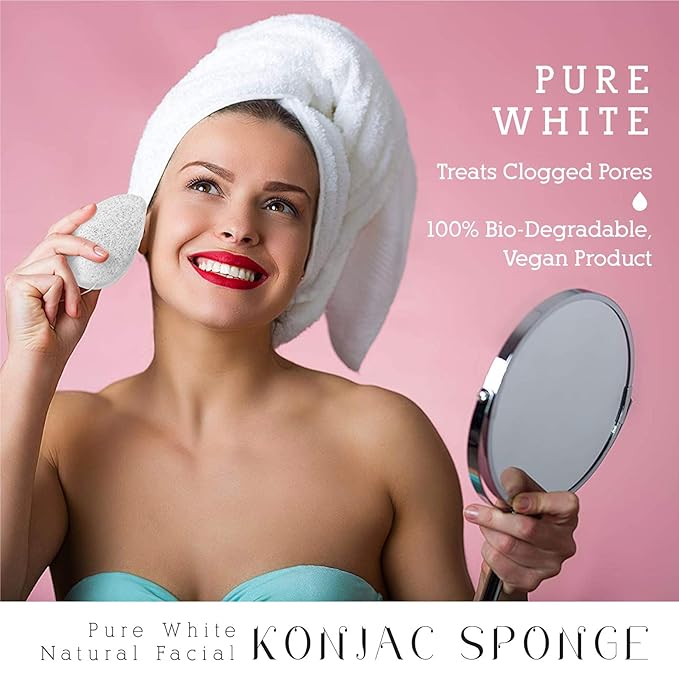 Pursonic Natural Konjac Bamboo Charcoal Facial Sponge for Gentle Face Cleansing and Exfoliation, Helps with Clogged Pores 100% Bio-Degradable,Vegan Products, 2- Pack