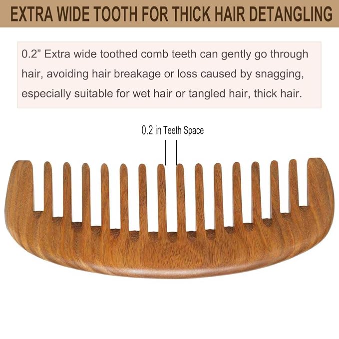 2 Pack Wooden Comb, Beard Comb for Men, Hair Combs for Women - Green Sandalwood