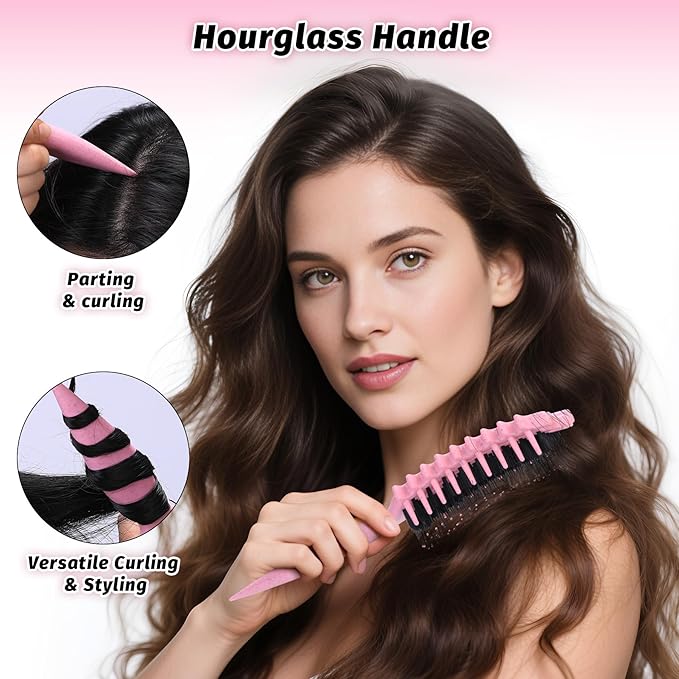 Curly Hair Brush Pink, Vented Curl Defining Brush for Effortlessly Detangling Shaping and Styling Women's Men's Curls on All Wet or Dry Hair Types, Reduces Frizz
