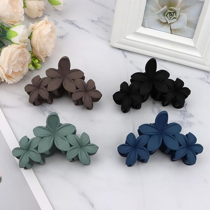 Flower Hair Clips for Women 4PCS Matte Flower Claw Clips Non-slip Cute Claws for Thick Thin Hair Strong Hold Fashion Accessories for Women Girls