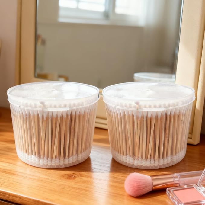 Cotton Swabs, 1000 Count Bamboo Sticks Cotton Swabs with Storage Box Cotton Buds with Wooden Handles For Ears Makeup or Nails Personal Care, One Spiral Tip