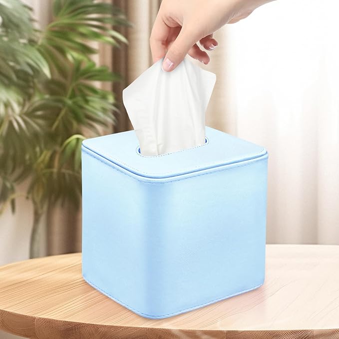 Tissue Box Holder Square PU Leather Stylish Facial Tissue Box with Magnetic Closure Decorative Cube Tissue Box Cover for Bathroom Vanity Office