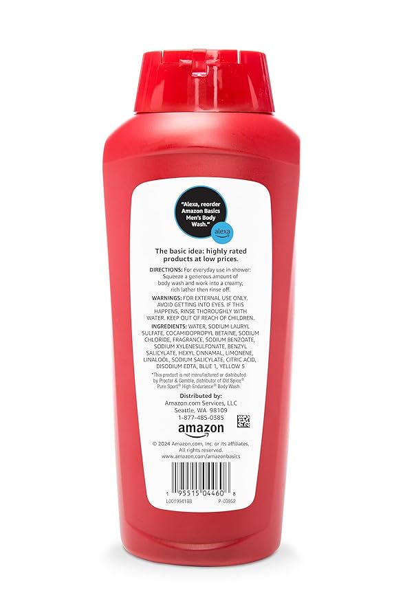 Amazon Basics Men's Body Wash, Sport Scent, Paraben and Phthalate Free, Refreshing Clean, 18 Fluid Ounce, 6-Pack