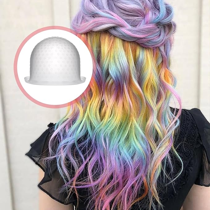 Punched Silicone Highlight Hair Cap with Needle, Professional Reusable Highlighting Poked Hole Cap for Color Hair Salon Hairdressing Dyeing Staining Tools for Women and Men (White)