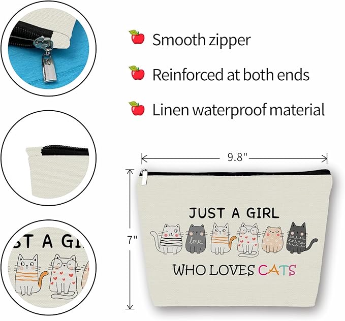 Cat Makeup Bag For Cat Lover Easter Gifts: Cosmetic Bag & Toiletry Pouch Just A Girl Who Love Cats Themd For Mom, Daughters, Friends,Teen Girl & Women.Ideal Gifts For Travel, Birthdays.