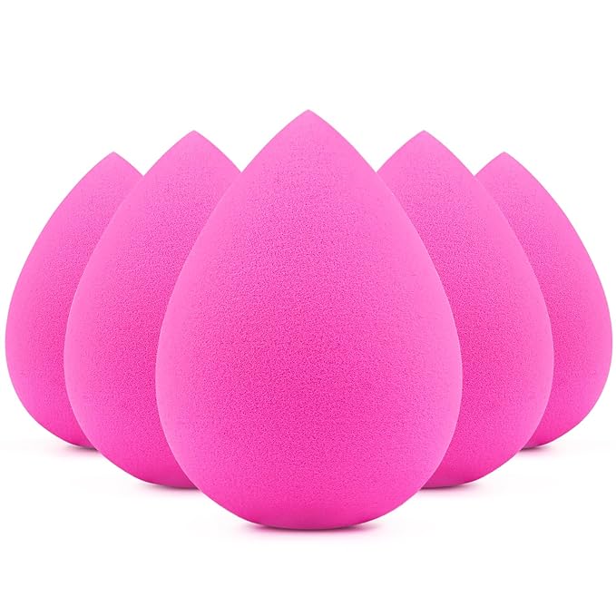 BEAKEY 5 Pcs Makeup Sponges, Latex-Free Beauty Sponge for Flawless Liquid, Cream, and Powder Application, Rose Pink Sponges
