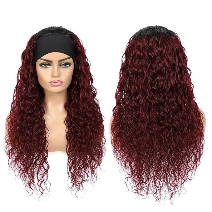 Aiterina Headband Wig deep wave human hair wigs for Black Women Brazilian Remy Hair Glueless Non Lace Front Wig 150% Density (22 inch, 1B/99J)