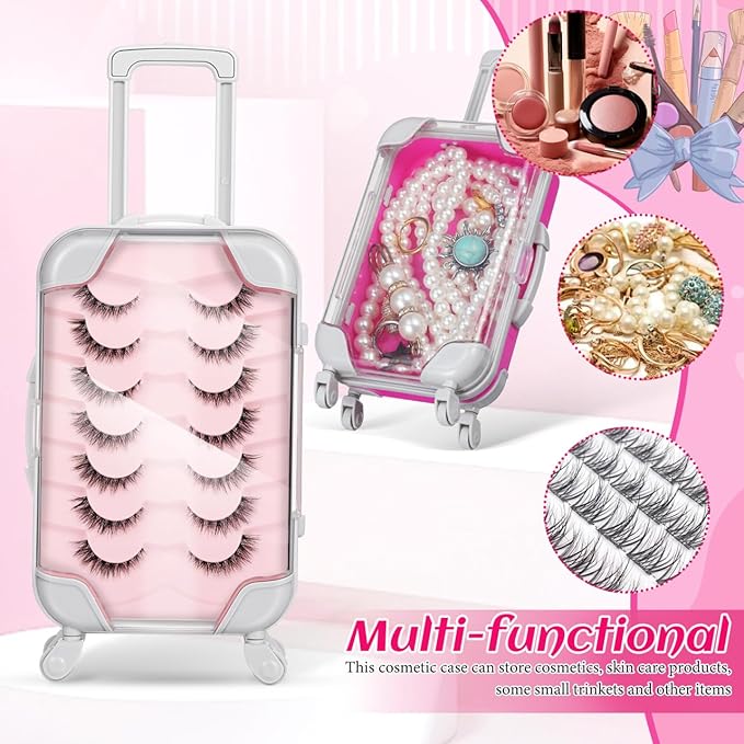 Unomor Mini Suitcase Eyelash Box Portable Travel Makeup Case Organizer Compact Cosmetic Carrying Case for False Eyelashes and Small Accessories
