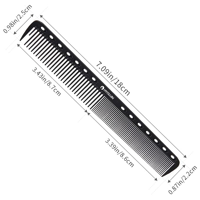 HYOUJIN 605 Black Carbon Fine Cutting Comb 230℃ Heat Resistant Hairdressing Comb Master Barber Combs with fine tooth-14 holes for cutting and hairstyling