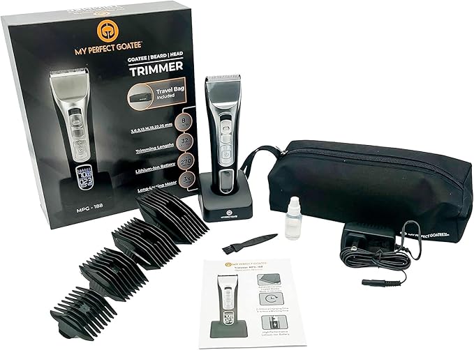 My Perfect Goatee® Beard Grooming Combo Pack for Men: Goatee Shaving Template & Trimmer (MPG-188), 36 Length Settings, Cordless Professional Hair Trimmer for Professional Grooming