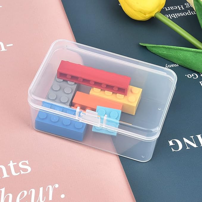 20 Pack Rectangular Clear Plastic Storage Containers Box with Hinged Lid for Beads and Other Small Craft Items (3.35 x 2.17 x 1.38 inch)