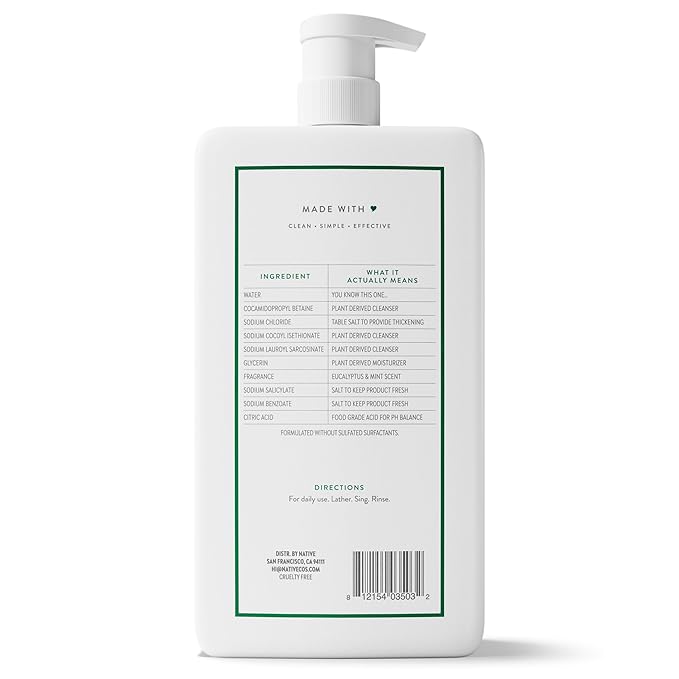 Native Sulfate Free Body Wash Contains Naturally Derived Ingredients | for Women & Men| Eucalyptus & Mint, 36 oz