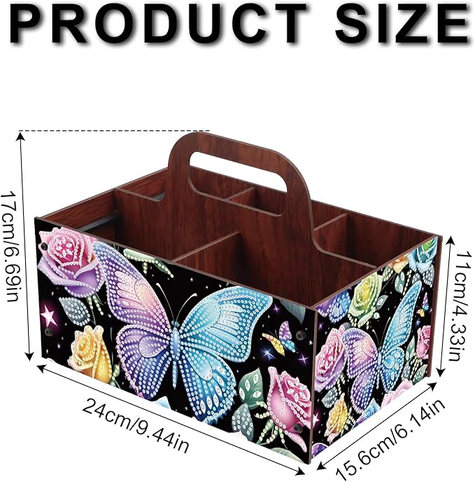 DIY Flower Diamond Art Wooden Multi-Compartment Organiser Box with Handle Diamond Painting Cosmetic Storage Box for Adult Portable Wooden Storage Case for Storing Desktop Items