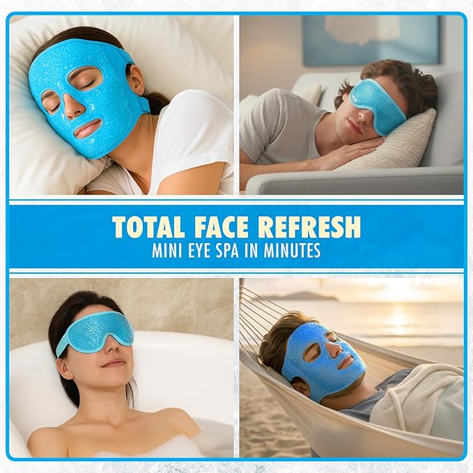 Perfect Remedy Ice Face Mask and Cooling Eye Masks for Puffy Eyes, Versatile Gel Bead Face Ice Pack and Cooling Eye Kit for Overall Facial Tension and Discomfort, Use for Hot or Cold Therapy (Blue)