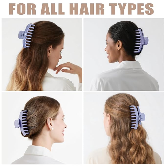 TOCESS Hair Claw Clips for Women - 8PK Large Neutral Matte Jumbo Hair Clips for Thick, Thin, Long, Short, Curly Hair Girls, Big Jaw Clip Set for Daily Use (Lavender Purple)