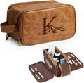 Janhavi Large Make Up Bag for Traveling, Gifts for Father's Day, Waterproof Laser Engraved Initials & Mountain, Men's Accessories Organizer, Groomsmen Gifts for Him, Travel Essentials (Brown K)