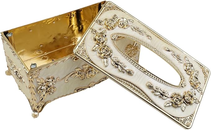 Geesatis Tissue Box Cover, Rectangle Tissue Box Holder, Rectangular Napkin Facial Tissues Holder for Bathroom Toilet Bedroom Living Room Table Desk Office Dresser, 1 Pcs Gold 9.5''x5.7''x4.9''