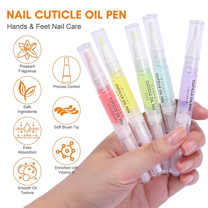Makartt Cuticle Oil Pen Nail Care: 12pcs Repair and Softener with Vitamin E, Moisturizer Kit for Acrylic Nails, Art Accessory for Manicure and Pedicure, DIY Home Salon Use