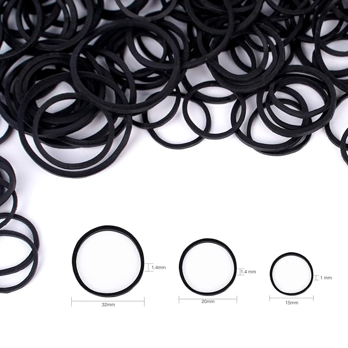 HOYOLS 1 1/4 Inches Large Elastics Rubber Bands for Black Hair Ties Braiding Ponytail Holders Plastic Rubberbands for Women Girls Hair Crafts Office Supplier No Damage 330pcs (L) Latex-Free