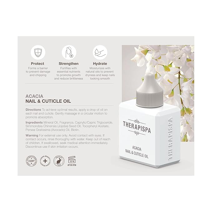 THERAPISPA Nail & Cuticle Oil with Avocado, Jojoba, Biotin & Vitamin E – Promotes Nail Growth, Strengthens & Repairs Dry, Brittle Nails & Cuticles (Acacia, 2.0 fl oz)