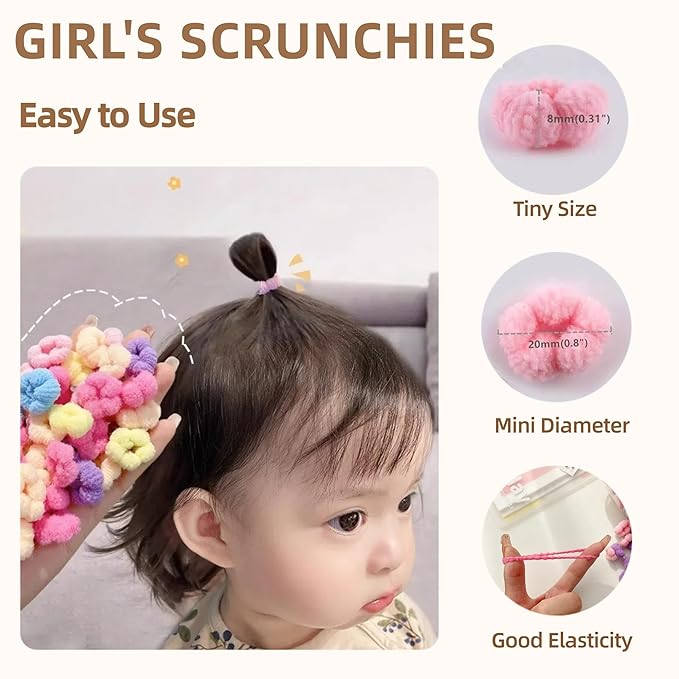 Small Hair Ties for Toddler Gilrs, Adult's Fine Hair,120pcs,No Damage Mini Hair ties for Baby, Kids,Soft Cotton Tiny Hair Tie,Seamless Hair Scrunchies,Won't Pull Out