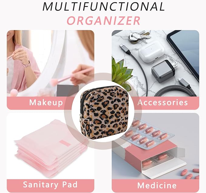 Small Quilted Cosmetic Pouch for Purse, Mini Cotton Makeup Bag with Compartments, Cute Zipper Lipstick Holder for Women (22Leopard Print)