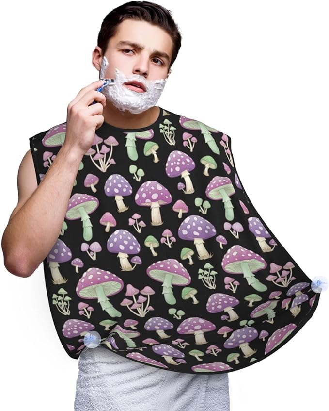 Adjustable Beard Catcher Apron, Goth Red Muchrooms Shave Bib, Non-Stick Waterproof Grooming Bib, Shaving Essential for Men Dad Christmas