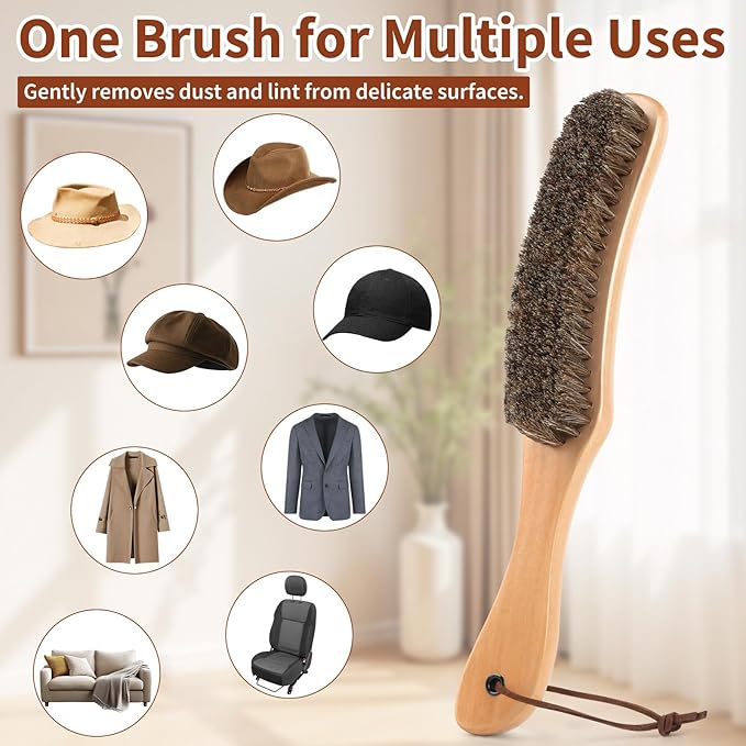 Horsehair Hat Brush, Felt Hat Cowboy Hat Brushes Cleaning Kit with Storage Bag, Lint Brush Remove Dust and Hair for Suede, Wool Coats, Suits, Clothes, Furniture, Baseball Caps