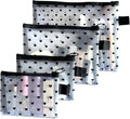 4-Piece Heart Printed Mesh Makeup Bag Set, Portable Travel Mesh Cosmetic Bags Toiletry Bags Makeup Purse Bags Mesh Zipper Storage Pouches for Home Offices Travel Accessories (White)