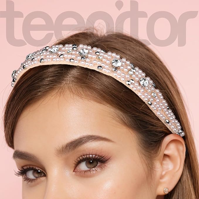Teenitor 5Pcs Elastic Rhinestone Beaded Headbands, Jeweled Head Bands for Women's Hair, Hair Headbands Hat Bands for Women Girls