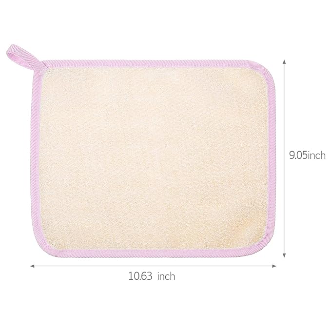 Tatuo 5 Pcs Exfoliating Face and Body Wash Cloths Towel Weave Bath Exfoliating Scrub Massage Bath Cloth for Women and Men, 10.63 x 9.05 Inch(Pink Edge)