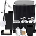 Bathroom Accessories Set - Gorgeous Bathroom Set, 10PC Black Bathroom Accessory Set, Toilet Brush, Trash Can, Qtip Holder & Soap Dispenser
