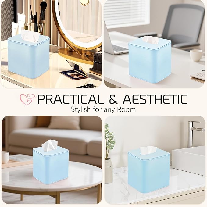 Tissue Box Holder Square PU Leather Stylish Facial Tissue Box with Magnetic Closure Decorative Cube Tissue Box Cover for Bathroom Vanity Office