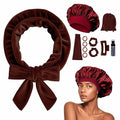 Heatless Curls Overnight Headband, 70'' No Heat Hair Curlers with Hair Bonnet for Sleeping, Wine Red