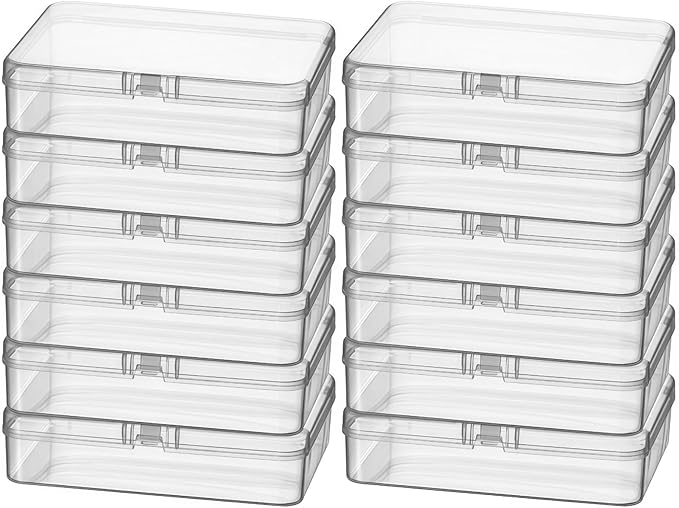 12 Pack Rectangular Clear Plastic Storage Containers Box with Hinged Lid for Beads and Other Small Craft Items (4.5 x 3.3 x 1.1 inch)