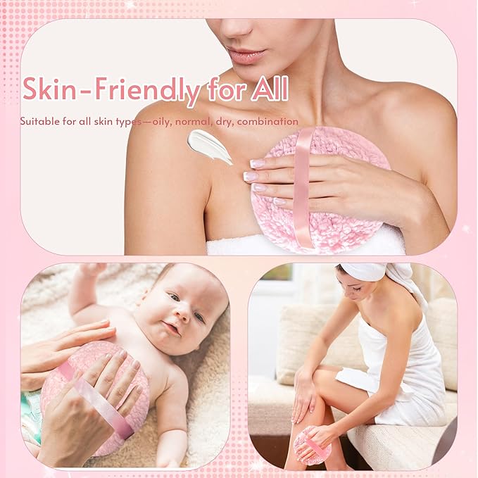 kanpura 2 Pcs Extra Large Body Powder Puff and Container Clear 6 Inch Body Powder Puff and Crystal Container for Baby Women Reusable, Washable, Wet and Dry Makeup
