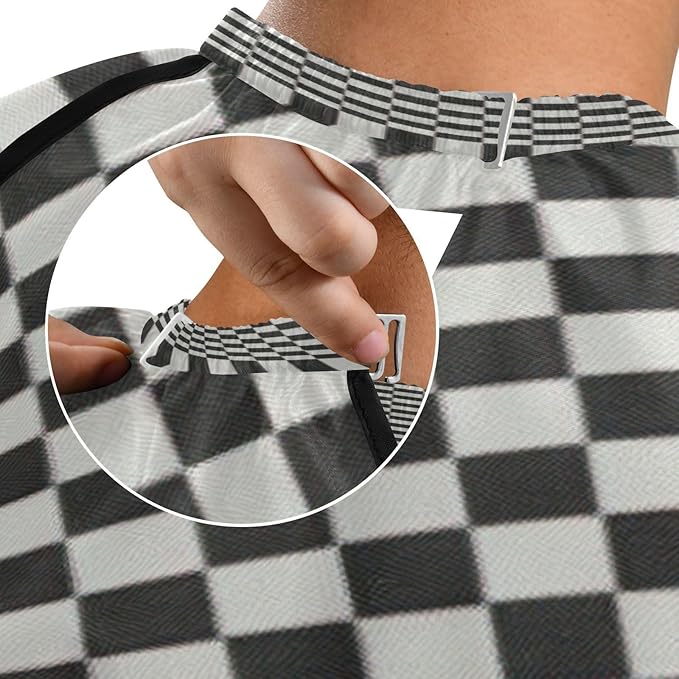 Hair Cutting Cape, Checkered Black White Waterproof Salon Barber Apron Cape with Adjustable Neck, Beard Shaving Bib for Men Women Kids, 55x65 Inch