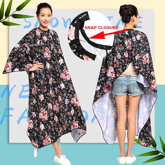Professional Hair Stylist Color Cape Shampoo&Cutting Hairdressing Capes with Snap Closure,Rose Flower Waterproof Hairdresser Cloth Barber Gown Wrap,55"x63" (Rose)