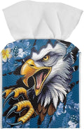 Eagle Blue Flowers Tissue Box Holder, PU Leather Square Napkin Cover with Metal Button, Waterproof Tissue Organizer for Nightstand, Dining Table, Office Desk, and Car Interior