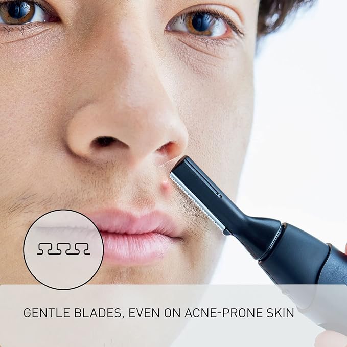 Panasonic Facial Hair Trimmer for Sensitive Skin, Unisex Detailer with Flexible Head, Gentle on Acne, Includes 2 Eyebrow Attachments, Wet/Dry Facial Trimmer for Men and Women - ER-GM40-K (Black)