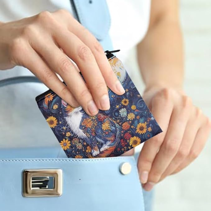 Cat Floral Print Sanitary Napkin Storage Bags Waterproof Period Bags Convenient Storage Organizer for Women